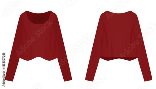 Women red crop sweater with wide sleeve. vector illustration