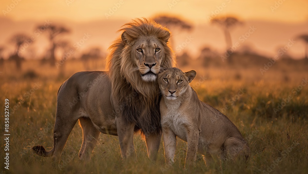 custom made wallpaper toronto digitalLion and lioness mating in Masai Mara, illustrating wildlife reproduction in a protected habitat
