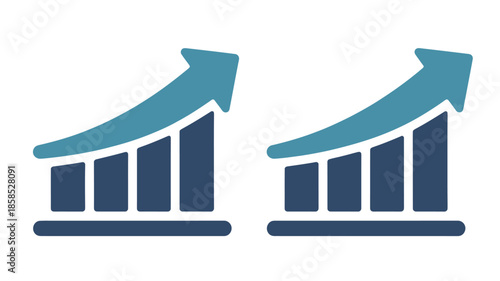 Growing graph icons in blue color with upward trend arrow in simple flat design for business infographics
