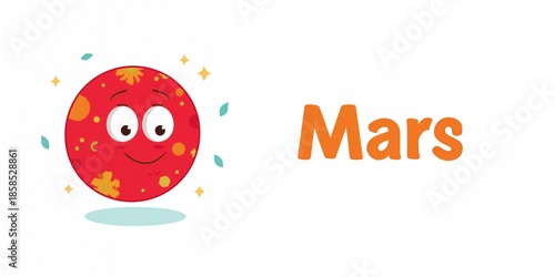 Mars in a playful cartoon design with the word Mars, suitable for space-themed visuals or childrenâ€™s content