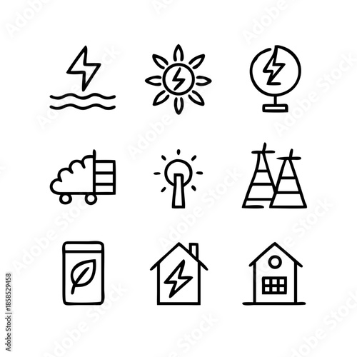Collection of clean energy and electricity icons