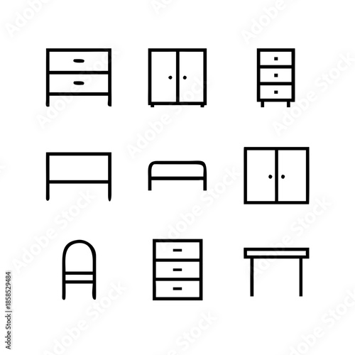 Collection of minimalist furniture icons in black and white