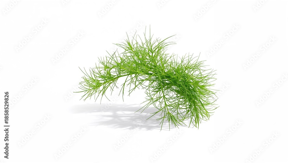 Fototapeta premium Fresh dill herb with delicate fronds placed on a plain white surface, ideal for seasoning dishes