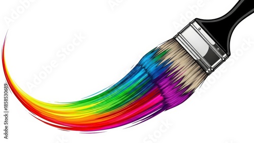 Vibrant Rainbow Paint Stroke Created by a Paintbrush.