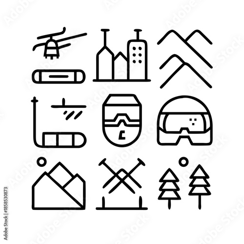 Winter sports and mountain icons collection