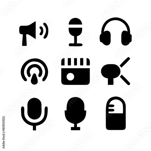 Collection of podcasting and audio recording icons