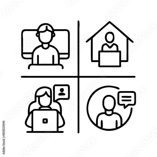 Remote work and online communication icons