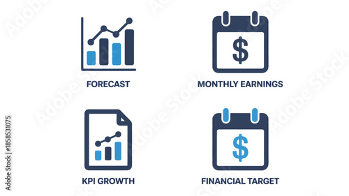 Financial icons set in modern minimalist style with blue color scheme on white background for business infographics