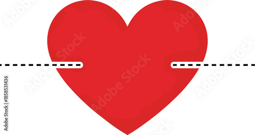 Red Heart Being Cut by Dashed Line.