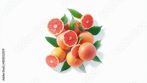 Juicy ripe grapefruits on white background, suitable for food photography