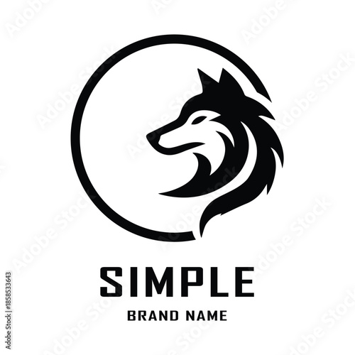 Logo design template, with a wolf's head icon in a black circle