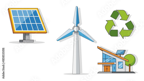 solar panels and wind turbine