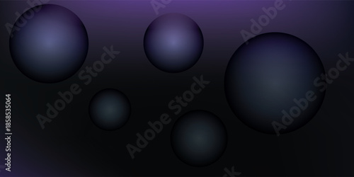 Abstract Spheres Floating in Dark Gradient Background.