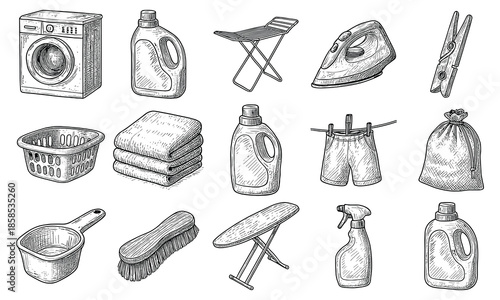 Vintage Laundry Care Icon Set