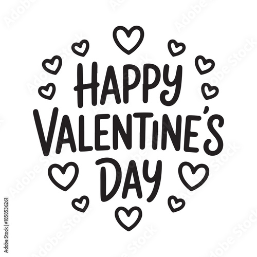 A charming hand lettered valentine s day greeting surrounded by numerous small heart illustrations