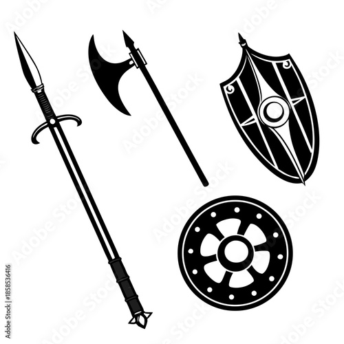 Medieval weapons and shield