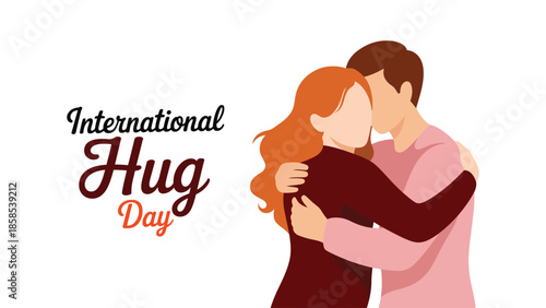 International Hug Day illustration showing loving couple hugging together expressing affection warmth and emotional connection isolated on white background for celebration