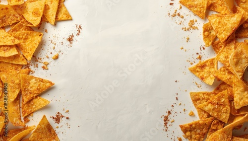Tortilla crisps nachos snack wallpaper, flat lay for food presentation, white background