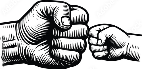Father and Child Fist Bump Hand Gesture Line Art Illustration Isolated