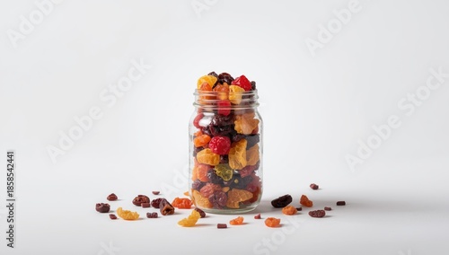 Wallpaper Mural Dried fruit mixture stored in a mason jar against a white background, highlighting nutritious colorful berries and ingredients for a healthy snack Torontodigital.ca