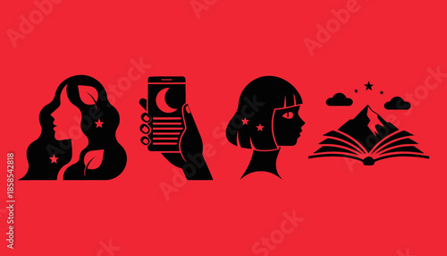 Minimalist Visual Storytelling Icon Using Negative Space Techniques for Conceptual Graphic Design