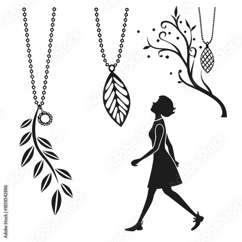 Silhouette of woman with nature-inspired pendants
