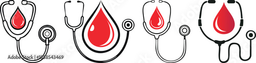 Diabetes checkup icon stethoscope wrapped around blood drop bold black outline medical symbol health care
