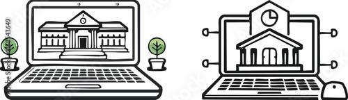 Digital classroom icon bold black line illustration minimalist education technology learning concept online school design