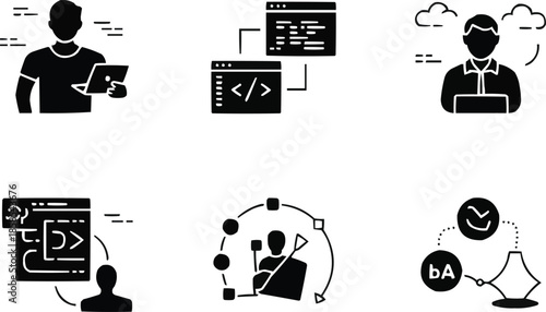 DevOps Collaboration & Testing Solid Icon Pack  Teamwork, QA, and Agile Process