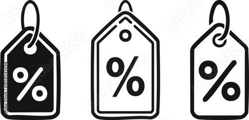 Discount price tag icon bold line art black hanging label retail sale promotion marketing concept
