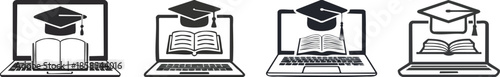 E learning course icon laptop graduation cap book digital education study symbol online training concept