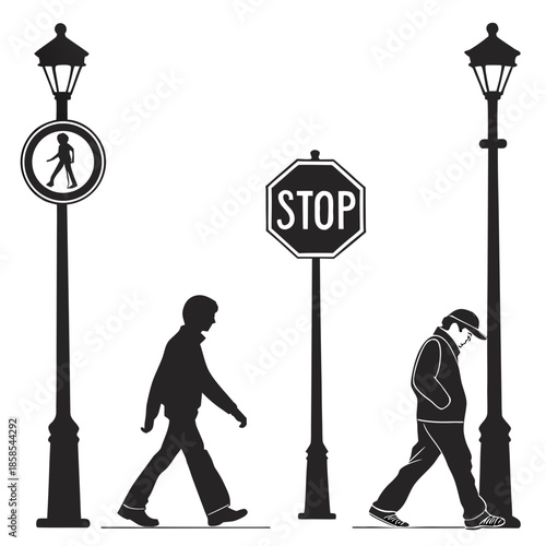Street crossing with pedestrians