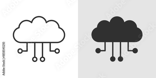 Cloud Computing Icon showing a cloud connected with devices or servers, representing online computing, data processing, and cloud-based technology.