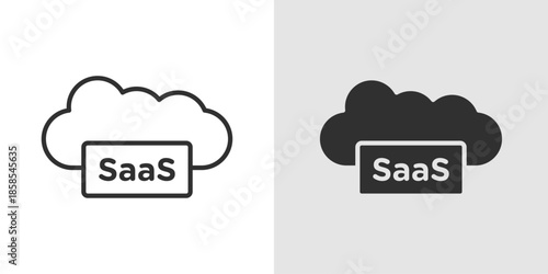 Cloud SaaS Icon showing a cloud with application elements, representing Software-as-a-Service, cloud applications, and online software delivery.