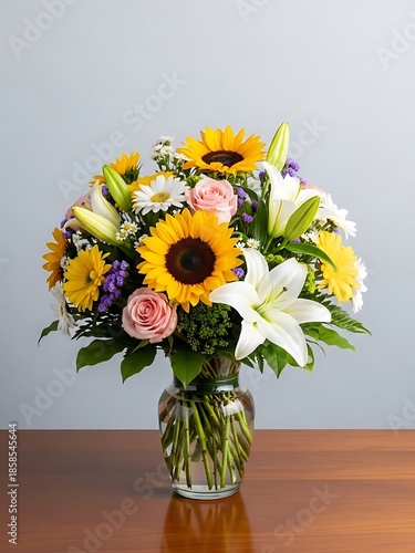 Wallpaper Mural Vibrant floral arrangement featuring sunflowers and lilies in vase Torontodigital.ca