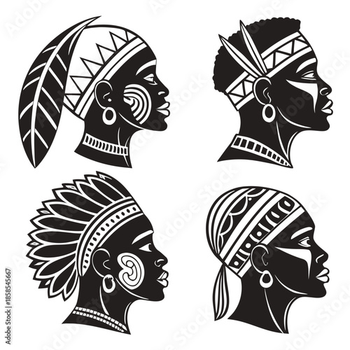 Silhouettes of african women with traditional headwear