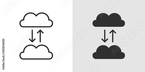 Cloud Migration Icon showing data or arrows moving from on-premise servers to a cloud platform, representing secure and seamless system transfer.