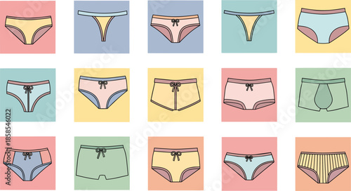Collection of Various Colorful Underwear Illustrations.