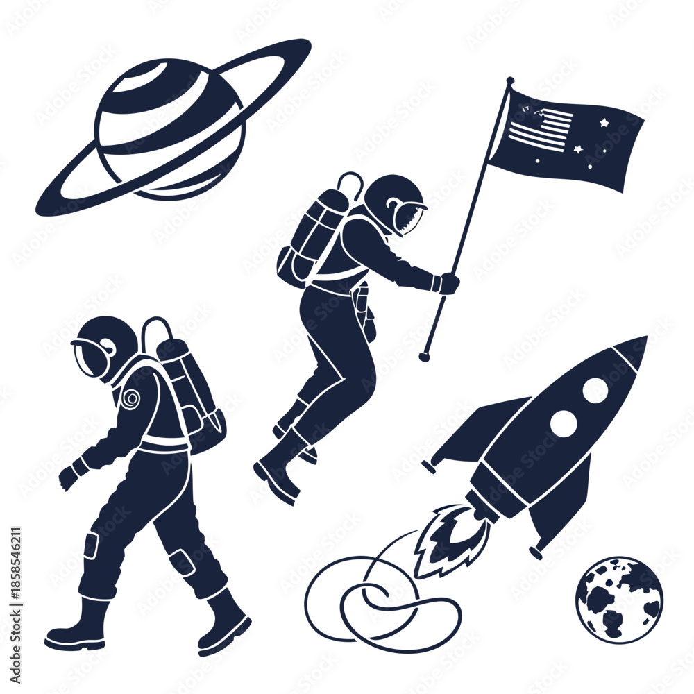 Obraz premium Space exploration silhouettes