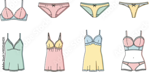 Collection of Various Colorful Lingerie Outfits.