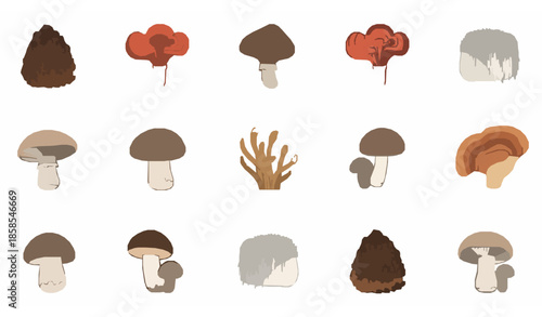 Minimal medicinal mushroom doodle seamless pattern vector isolated on white