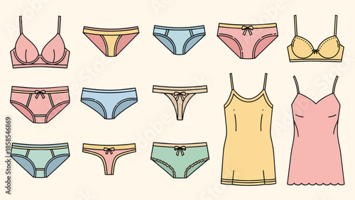 Collection of Various Womens Lingerie Illustrations.