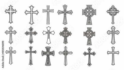 A collection of 20 intricately designed crosses, showcasing various styles and patterns, presented in a grid layout.