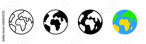 Earth Pictogram Illustration in Outline Solid and Colored Styles Minimal Vector Globe Sphere Symbol on White Background 200 Characters