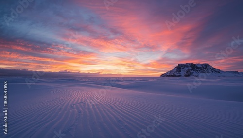 Arid terrain at dusk with fading sunlight, focusing on desert flora and expansive horizon