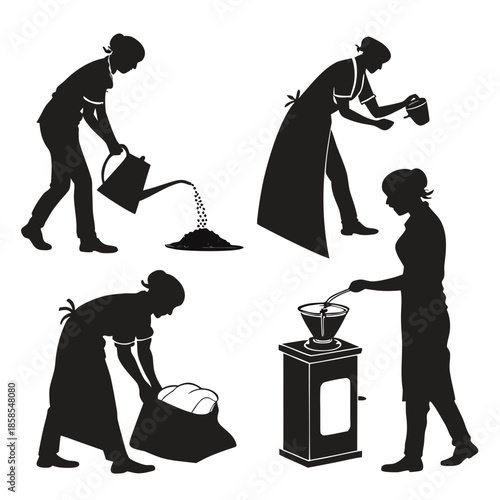 Traditional daily activities silhouettes