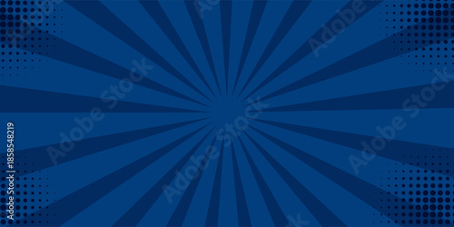Dark blue comic-style background with radial burst lines and halftone patterns. Bold and energetic design ideal for superhero themes, gaming visuals, and action-packed content.