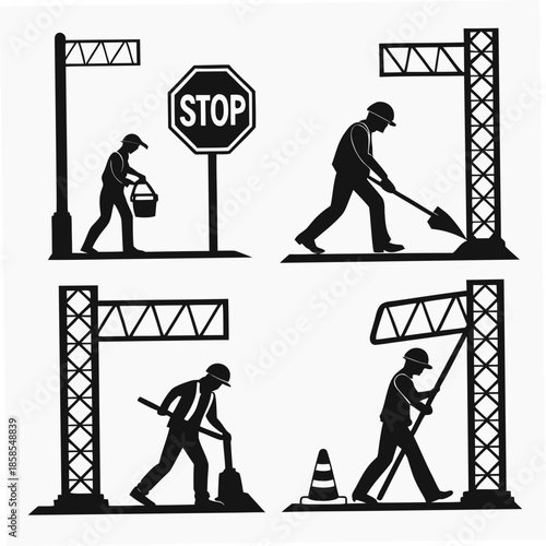 Construction workers at a roadwork site