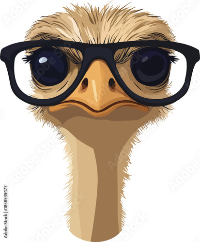 Ostrich Wearing Glasses Vector on Transparent Background