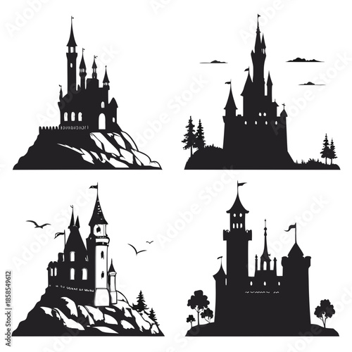 Collection of castle silhouettes